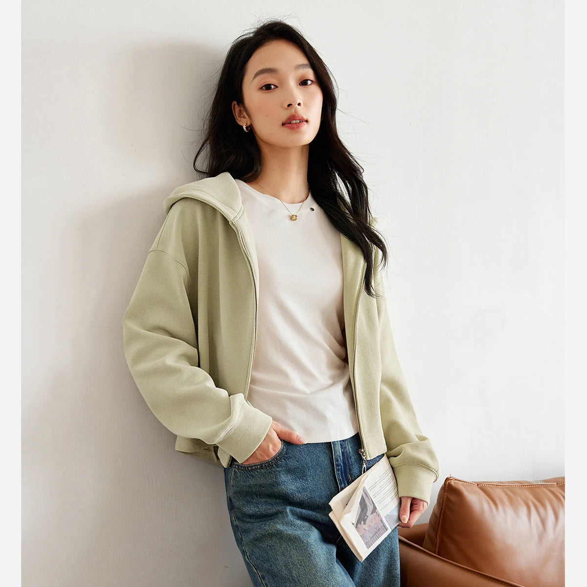 Cropped Zip-Front Hoodie