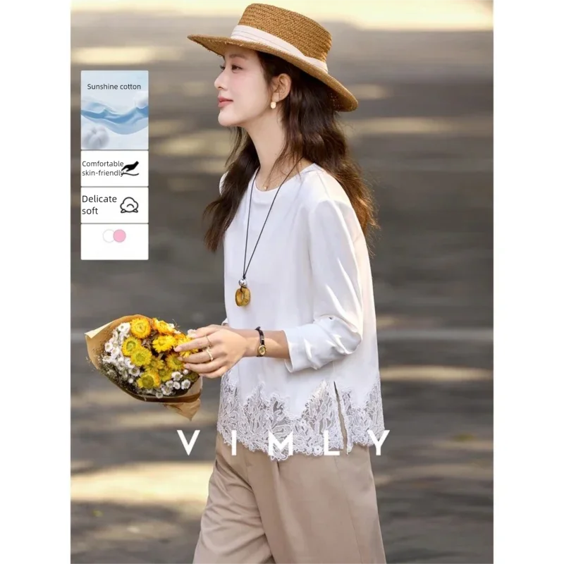 Lace-Hem Crew-Neck Long-Sleeve Tee