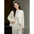 Frog-Button Quilted Collarless Jacket