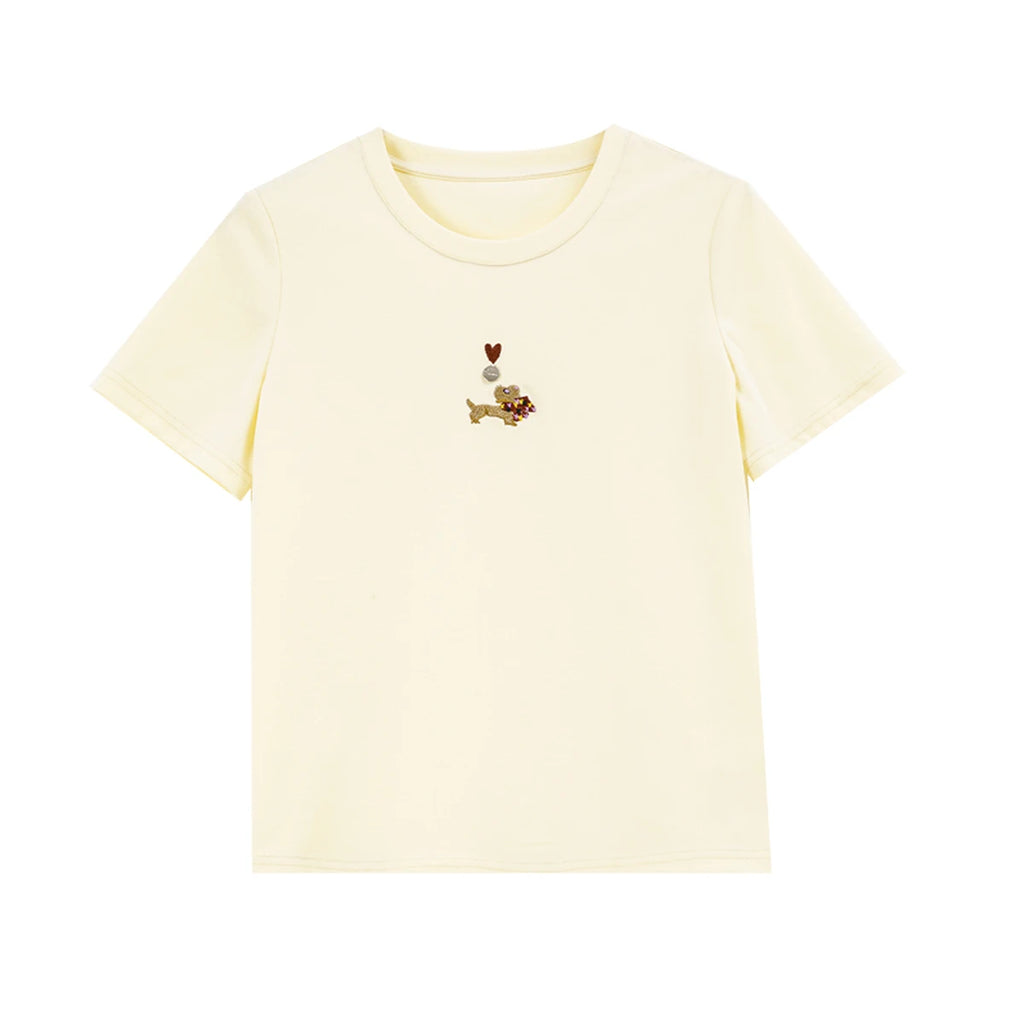 Embroidered Minimal Crew-Neck Tee
