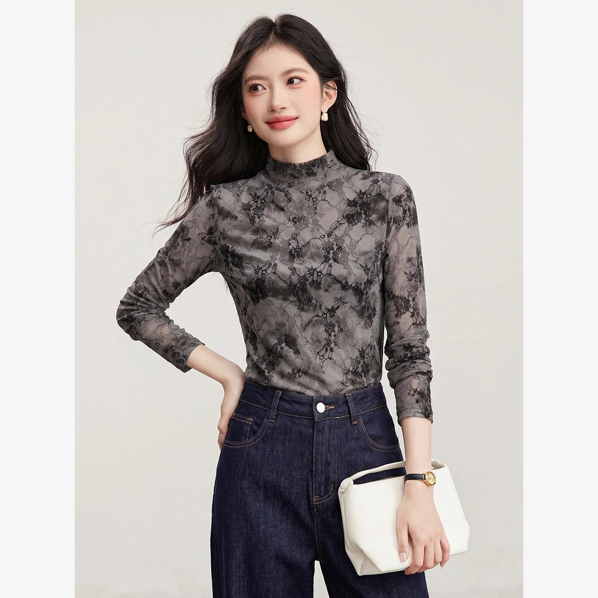 Floral Mesh Mock-Neck Top