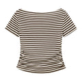 Striped Ruched Short-Sleeve Top
