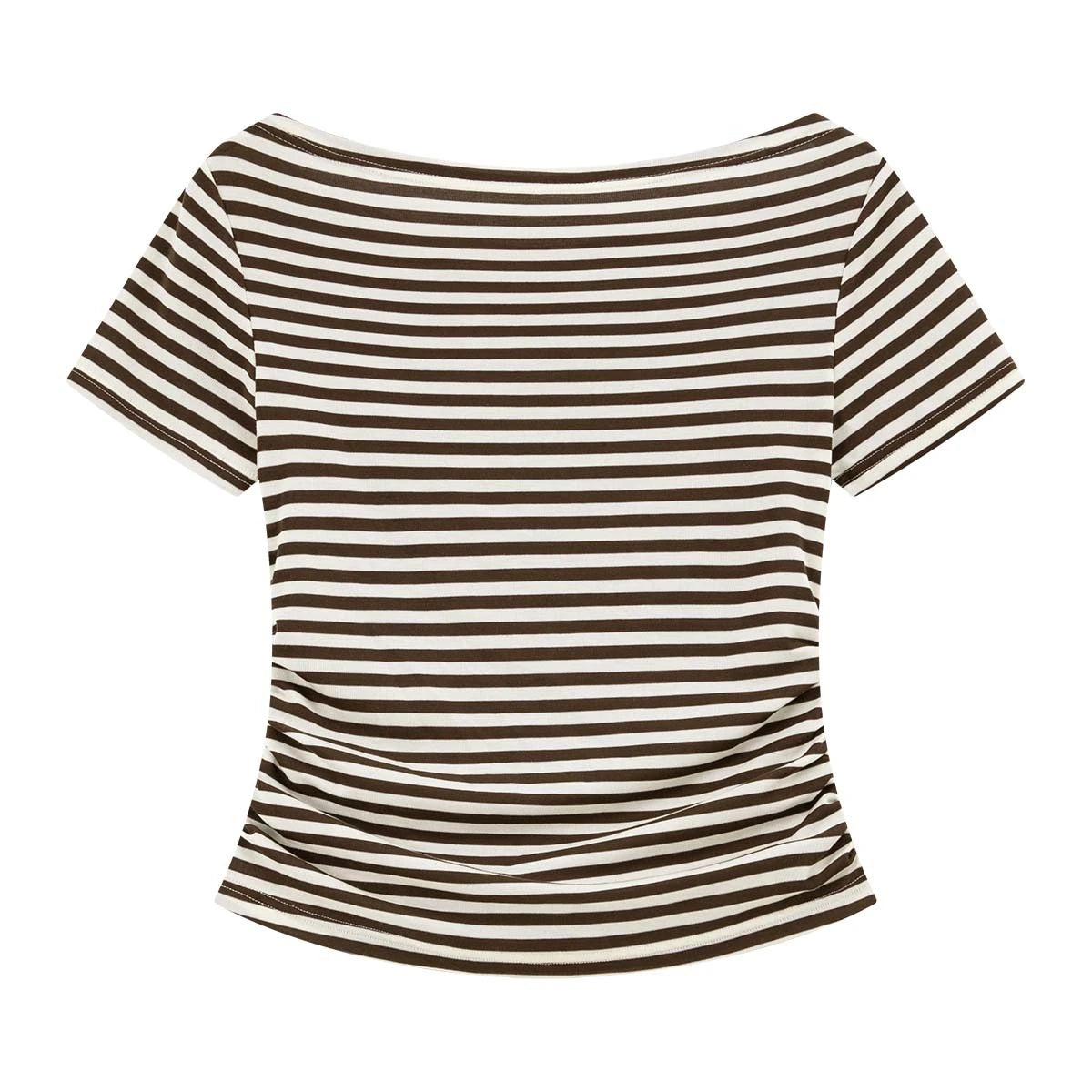 Striped Ruched Short-Sleeve Top