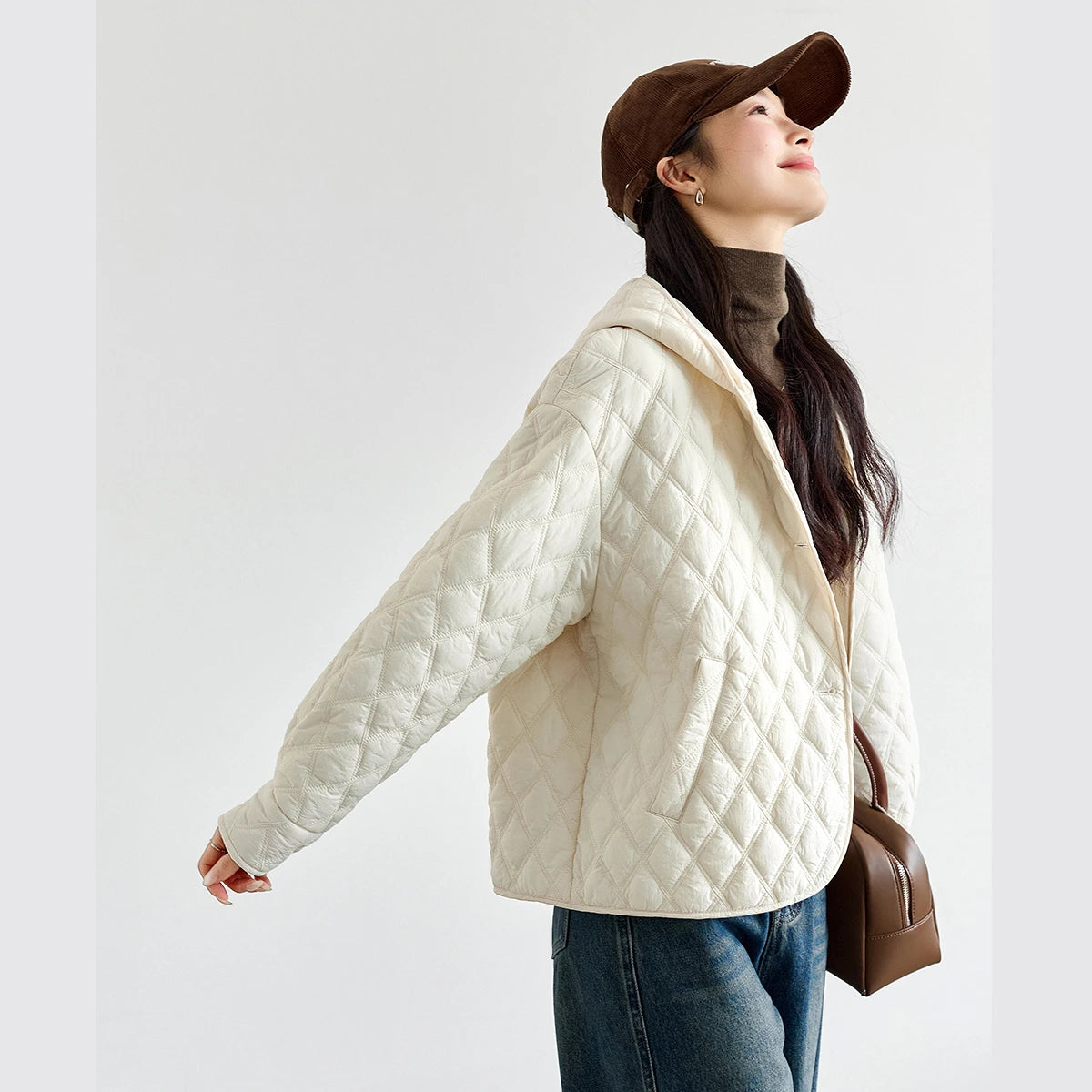 Quilted Hooded Button-Front Jacket