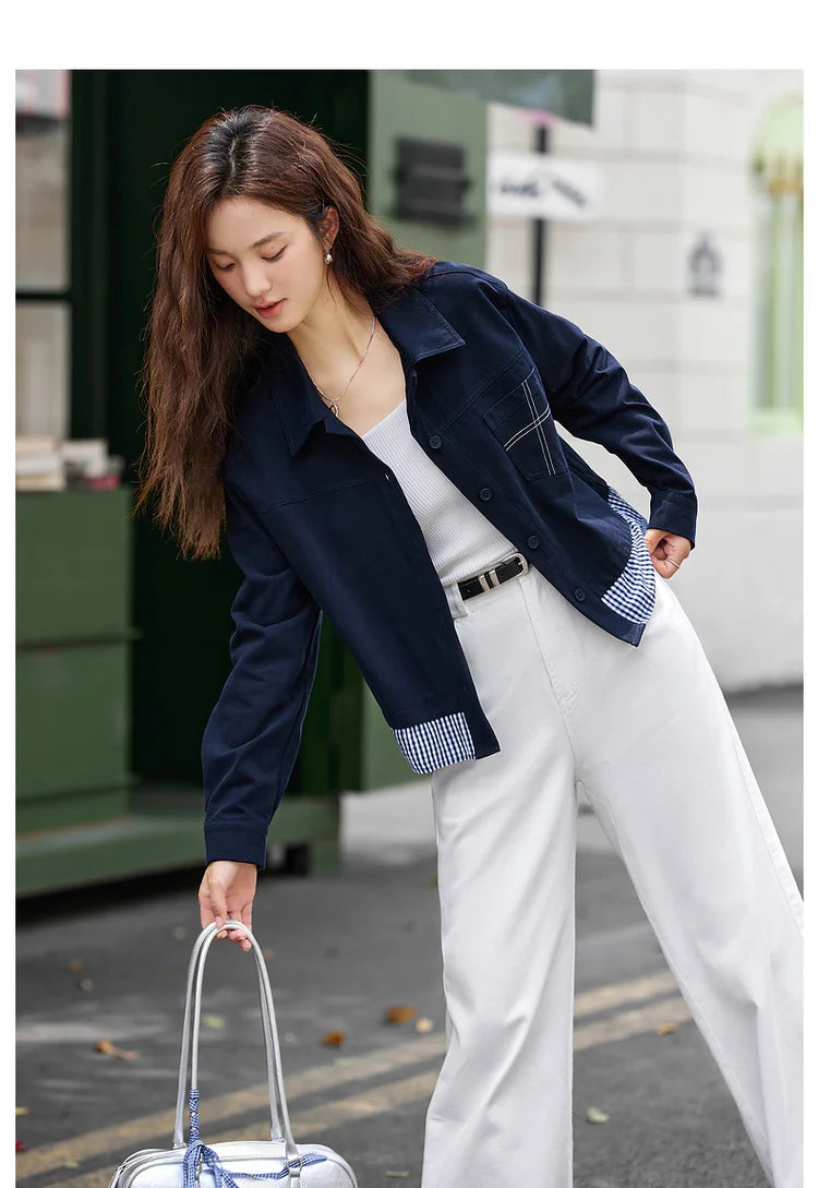 Contrast-Hem Cropped Shirt Jacket
