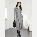 Contrast-Piping Zip-Front Midi Dress