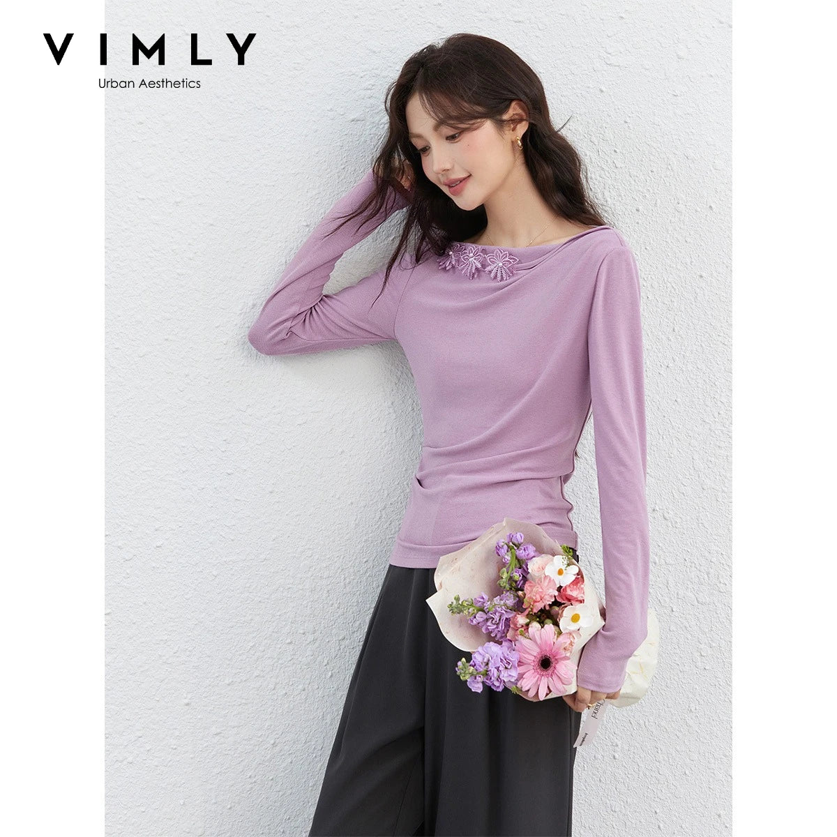 Floral Applique One-Shoulder Top