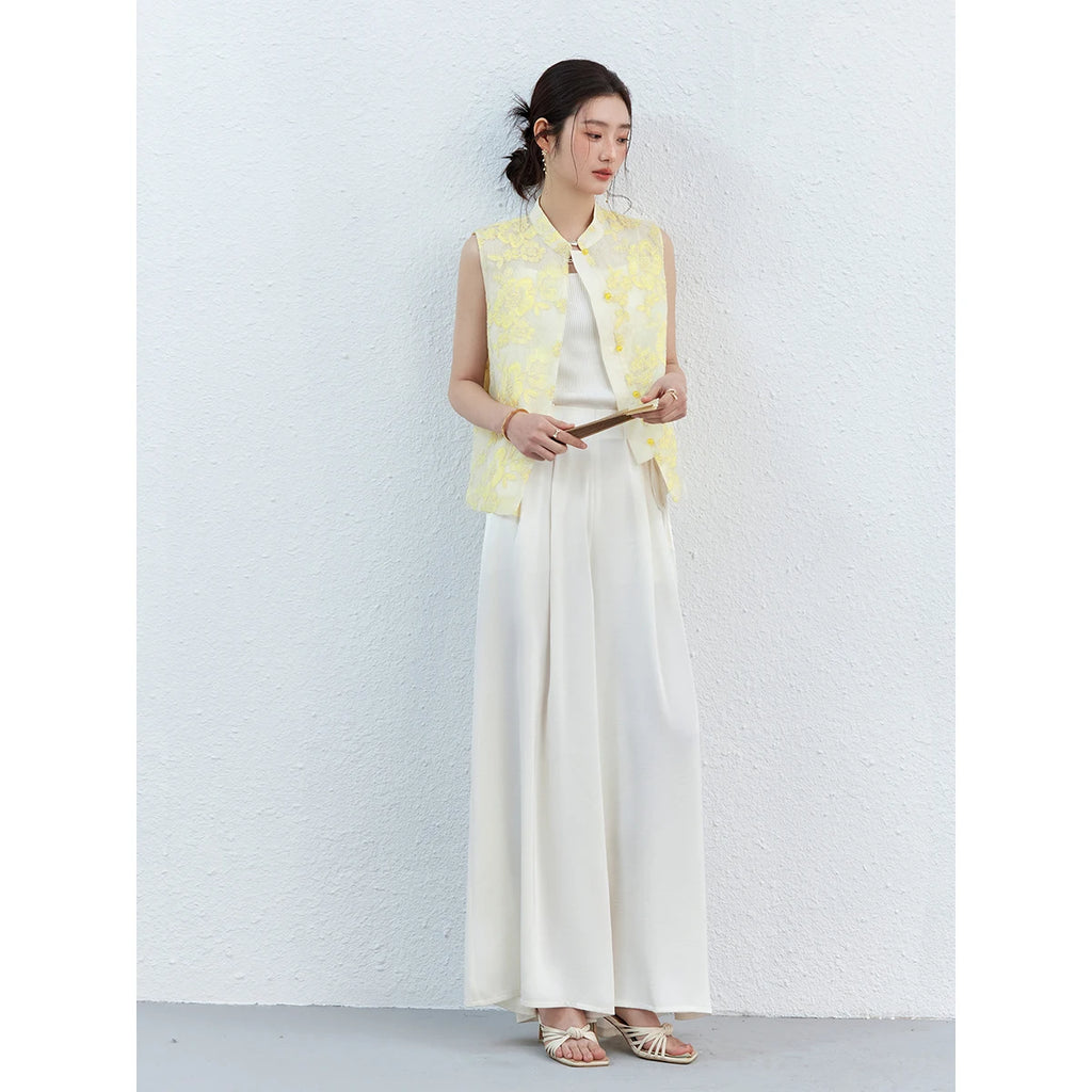 Floral Jacquard Frog-Button Vest