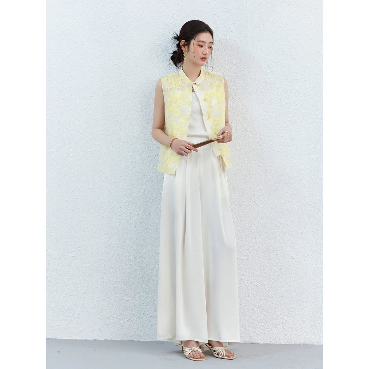 Floral Jacquard Frog-Button Vest