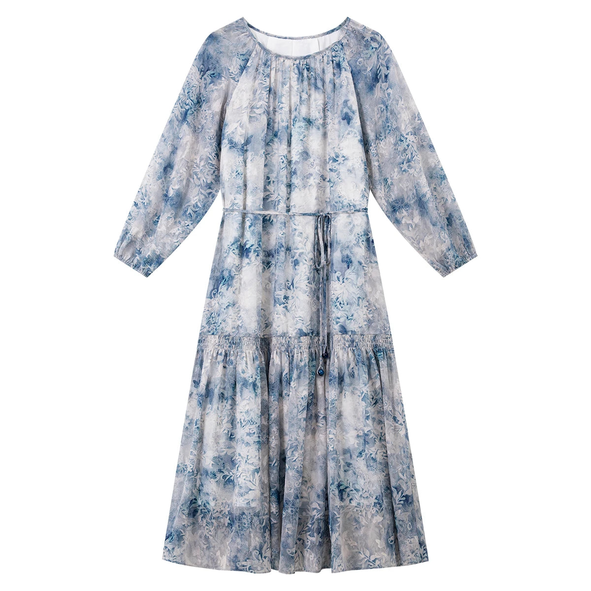 Watercolor Floral Belted Midi Dress