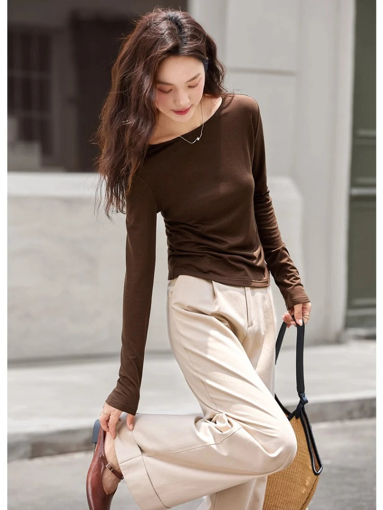 Boat-Neck Ruched Long-Sleeve Top