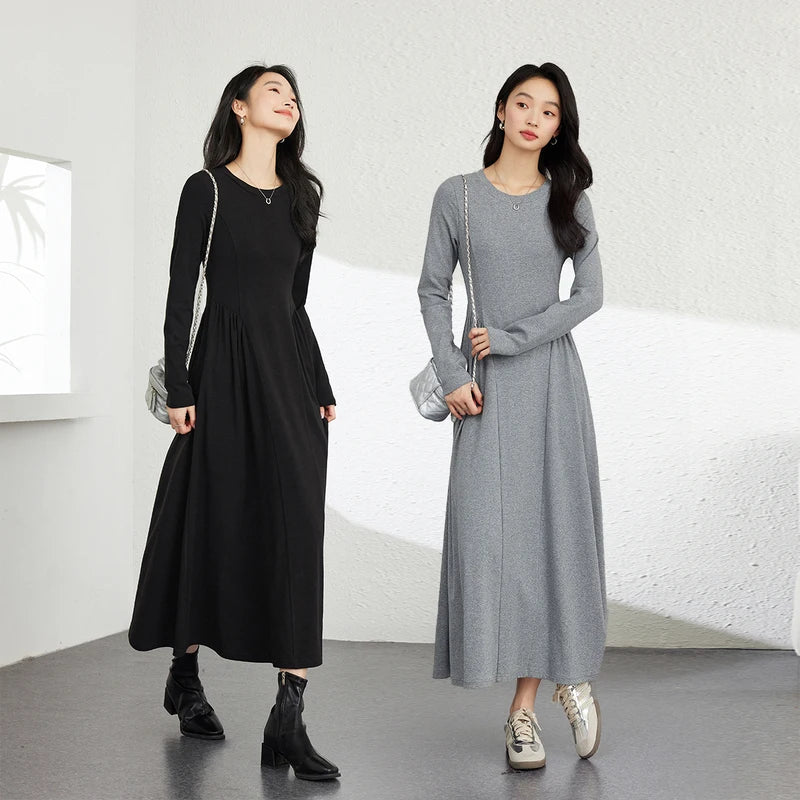 Paneled Drop-Waist Midi Dress