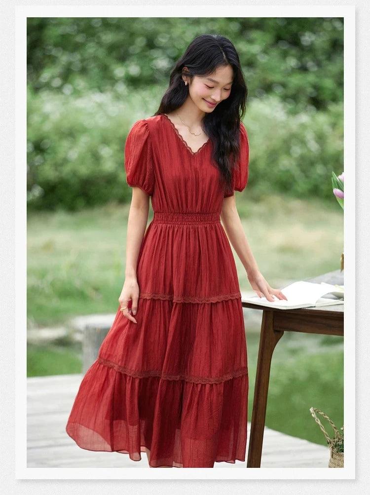 Smocked-Waist Tiered Midi Dress
