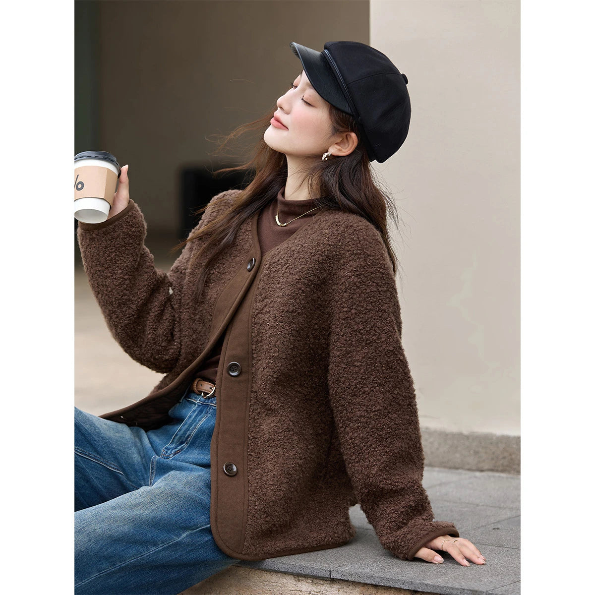 Textured Collarless Padded Jacket