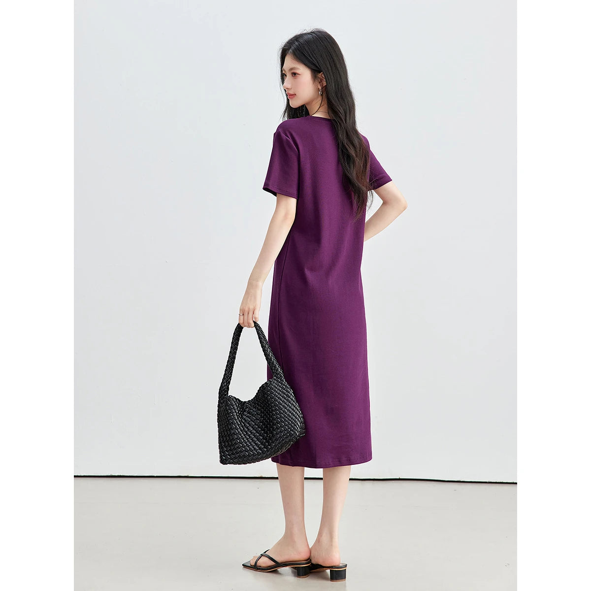 Frog-Button Slit-Hem Midi Dress