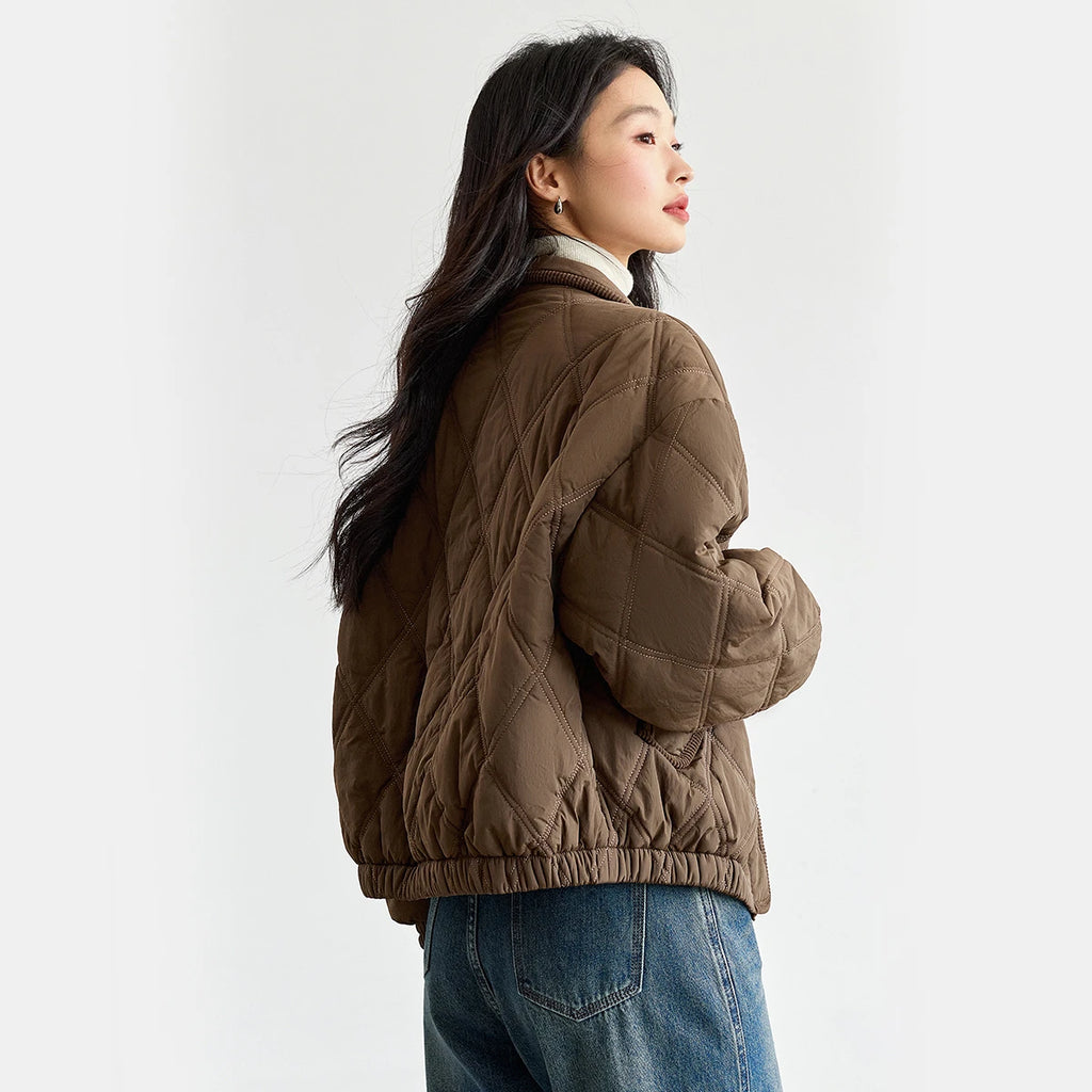 Stand-Collar Quilted Bomber Jacket