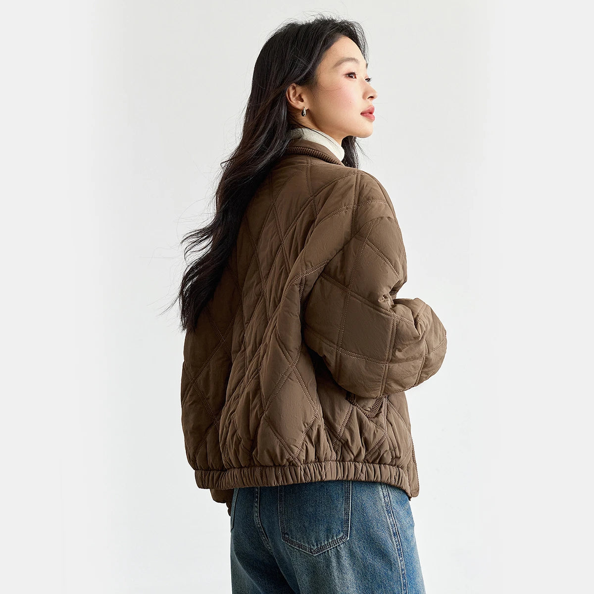 Stand-Collar Quilted Bomber Jacket