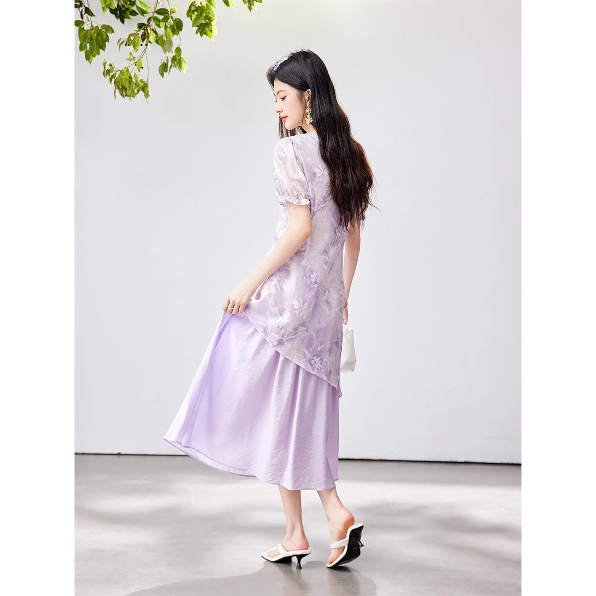 Asymmetric Floral Layered Midi Dress