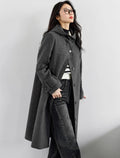 Hooded Button-Front Long Coat