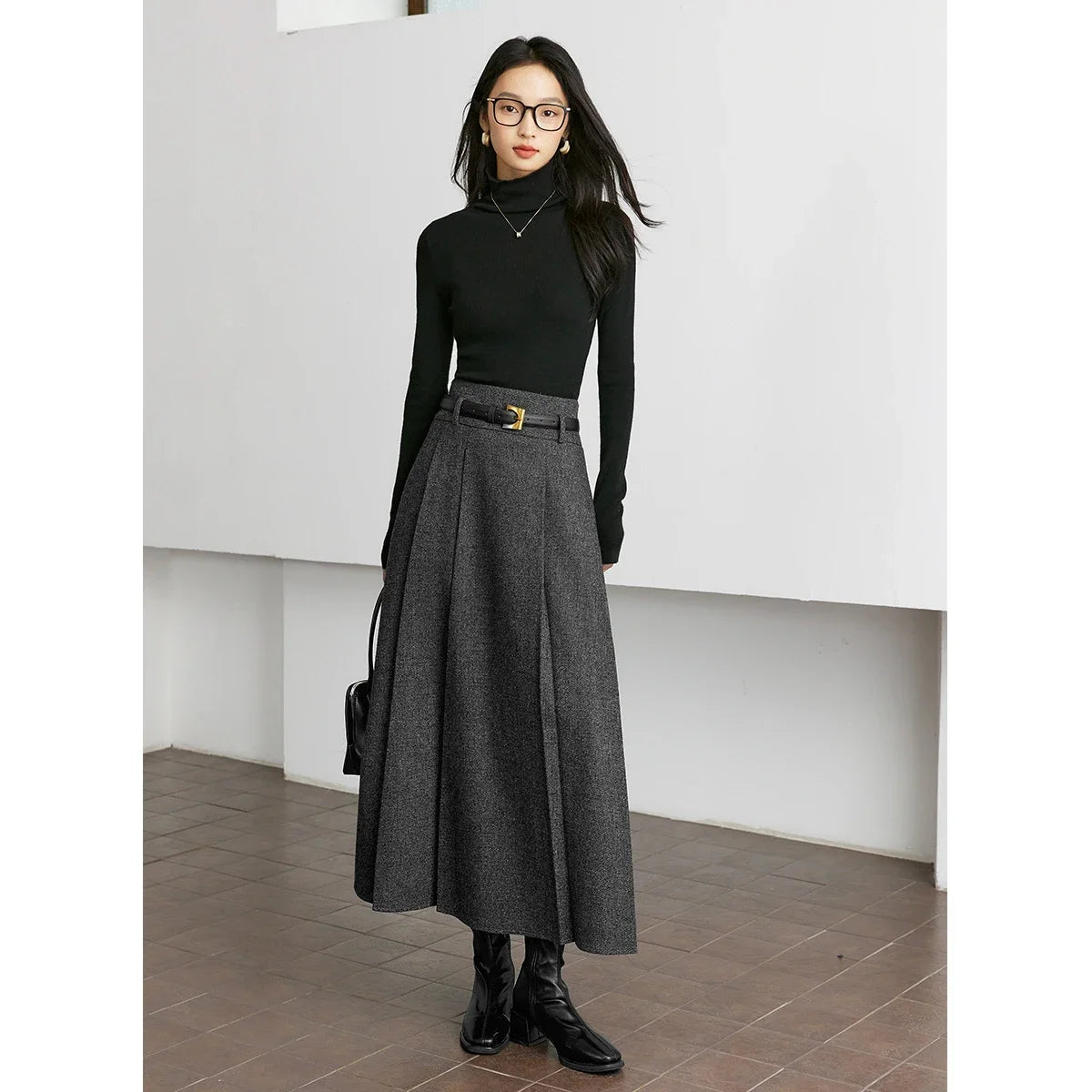 Box-Pleat Midi Skirt