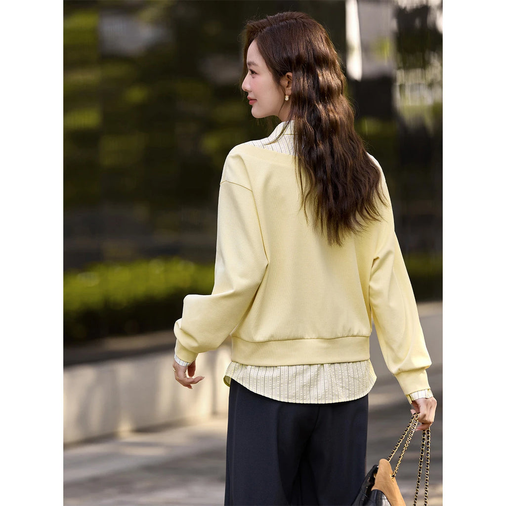 Layered Striped-Collar Sweatshirt