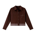 Plaid-Trim Cropped Shirt Jacket