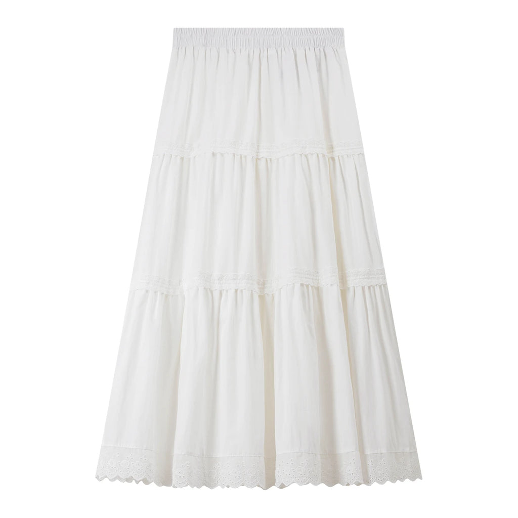 Lace-Hem Tiered Maxi Skirt