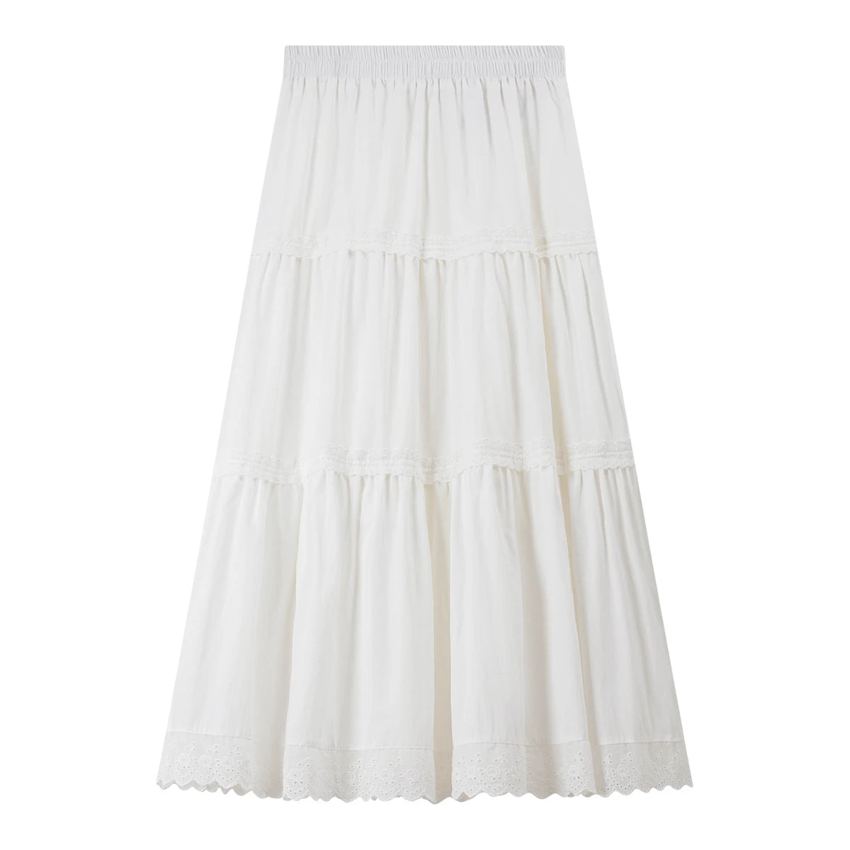 Lace-Hem Tiered Maxi Skirt