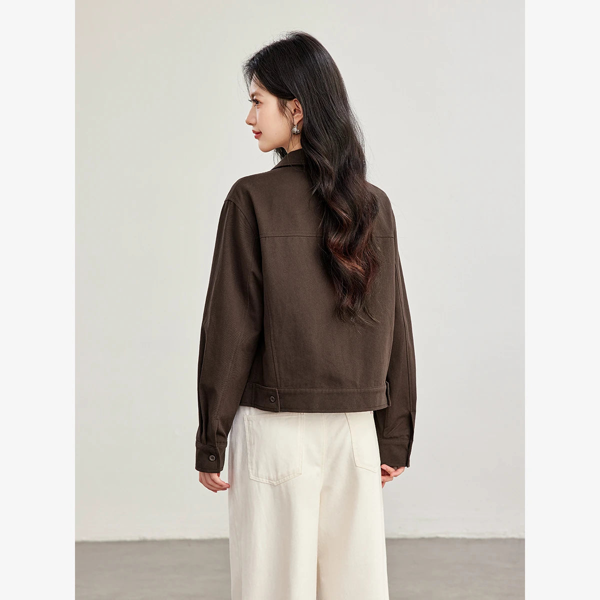Button-Front Cropped Shirt Jacket