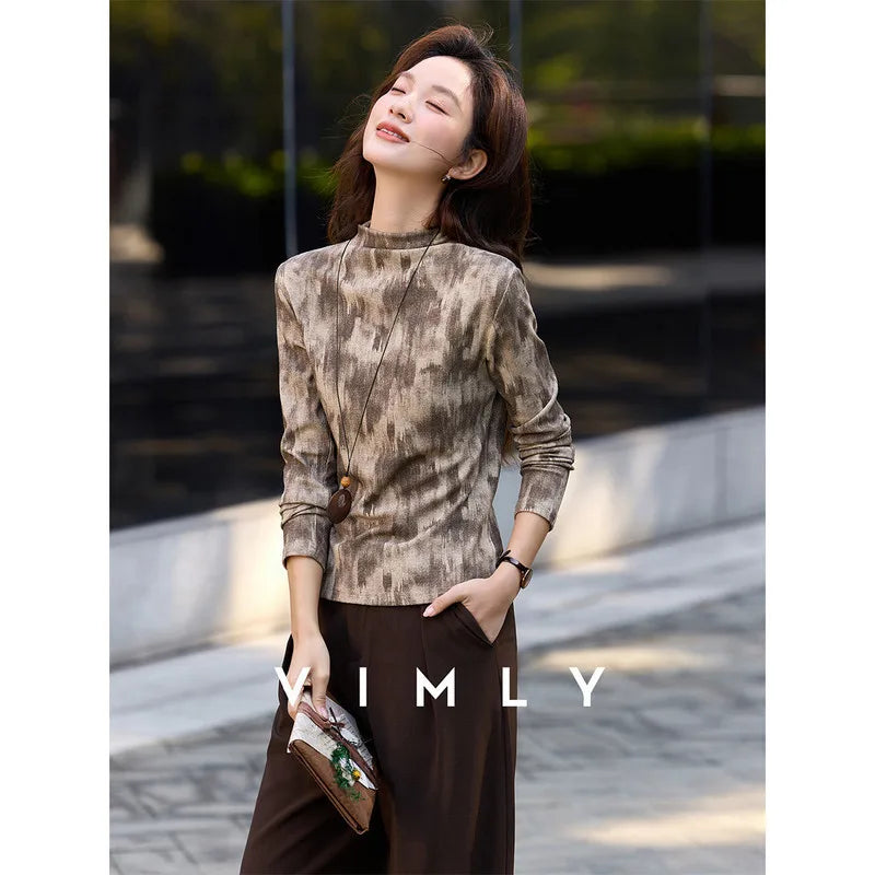 Abstract-Print Mock-Neck Top