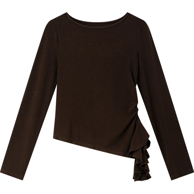 Asymmetric Ruffle-Hem Long-Sleeve Tee
