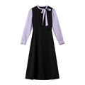 Bow-Collar Layered Midi Dress
