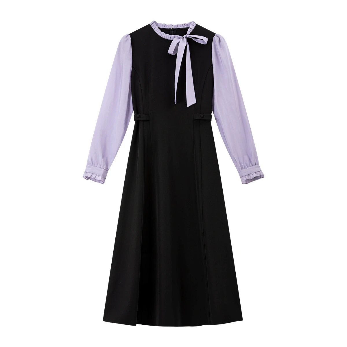 Bow-Collar Layered Midi Dress