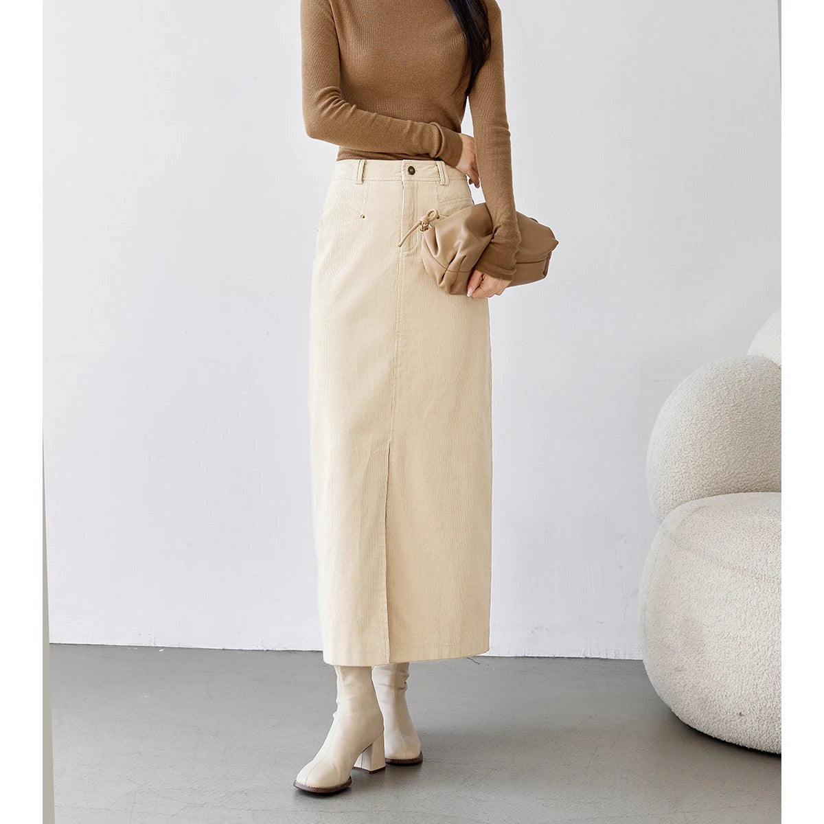 Straight Front-Slit Midi Skirt