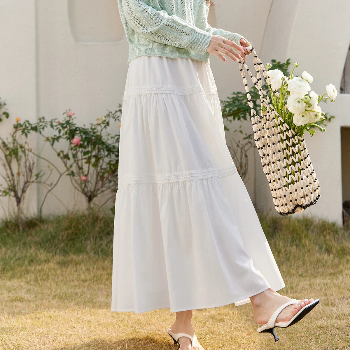 Tiered A-Line Midi Skirt