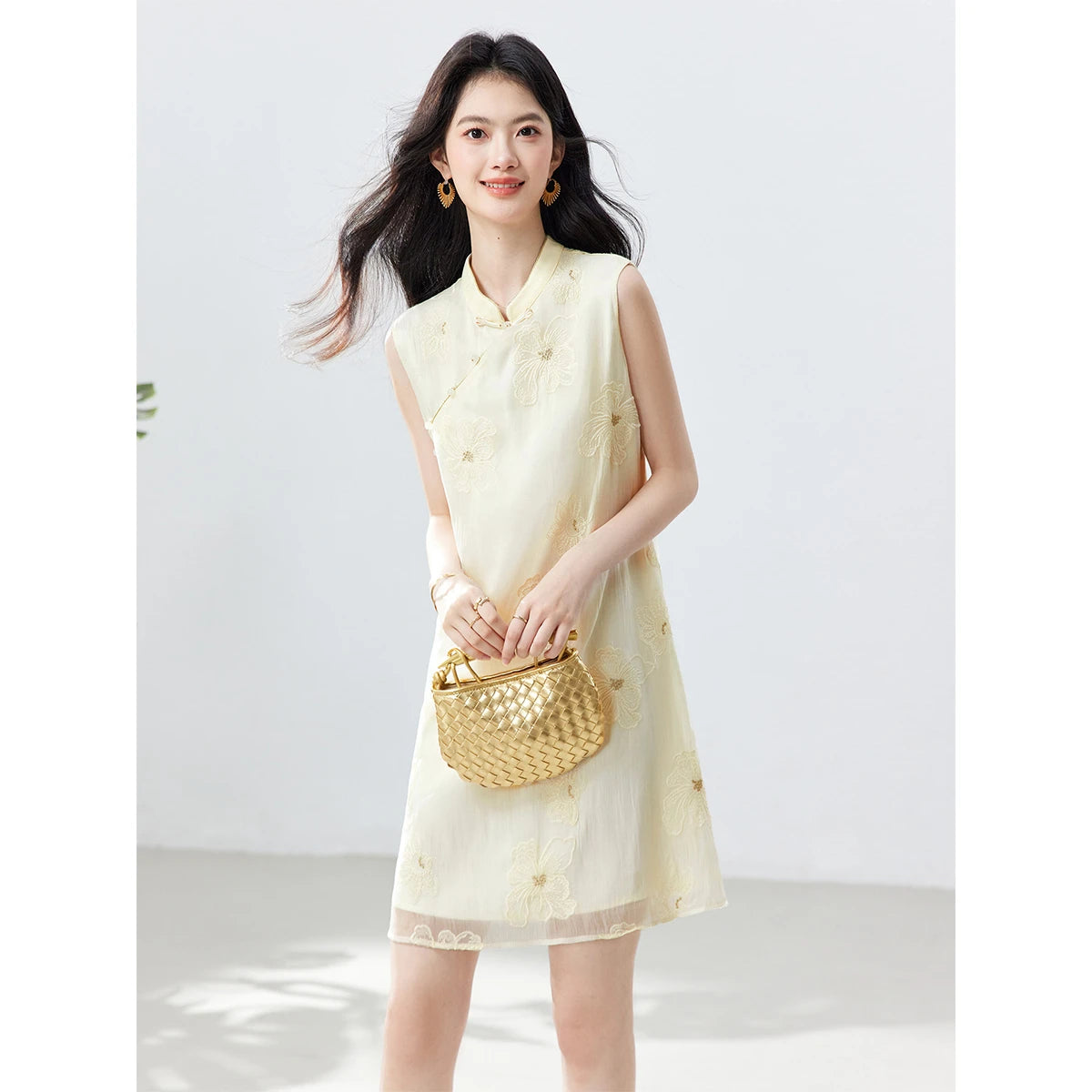 Frog-Button Jacquard Mini Dress