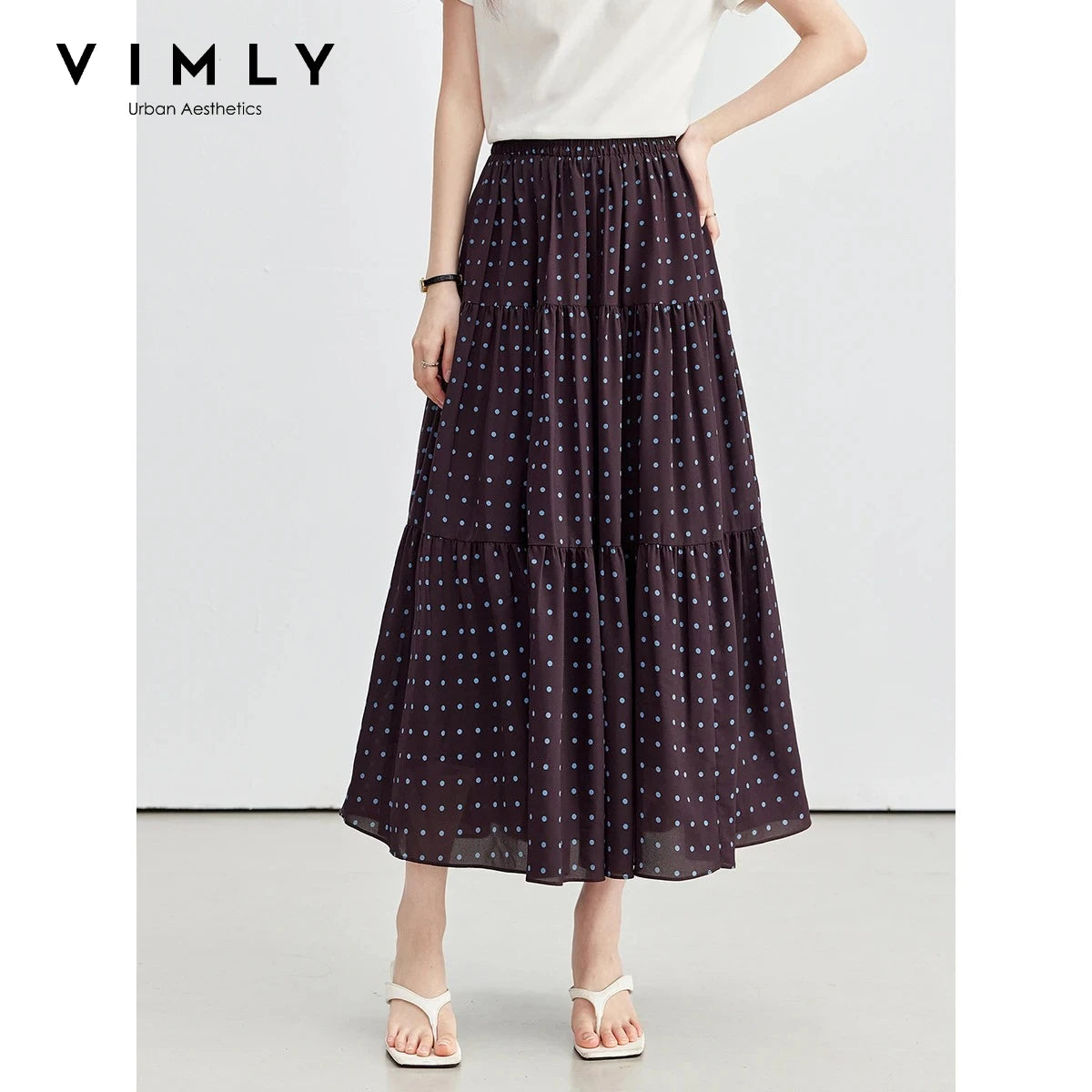 Polka-Dot Tiered Midi Skirt