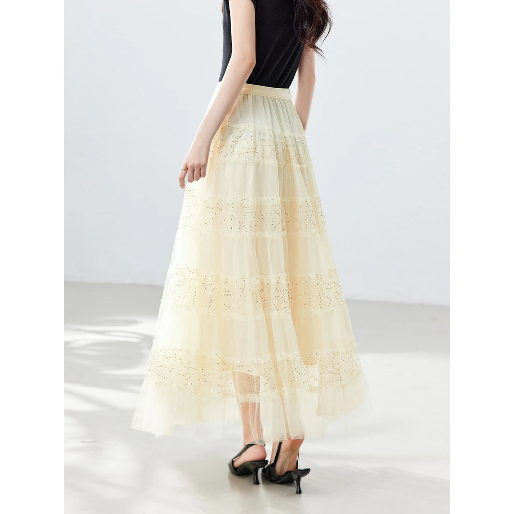 Sequin Tiered Maxi Skirt