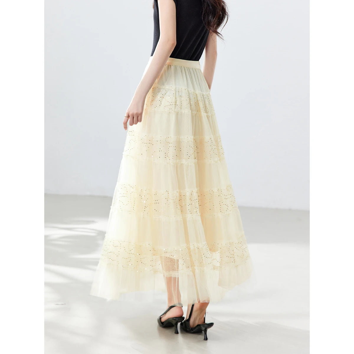 Sequin Tiered Maxi Skirt