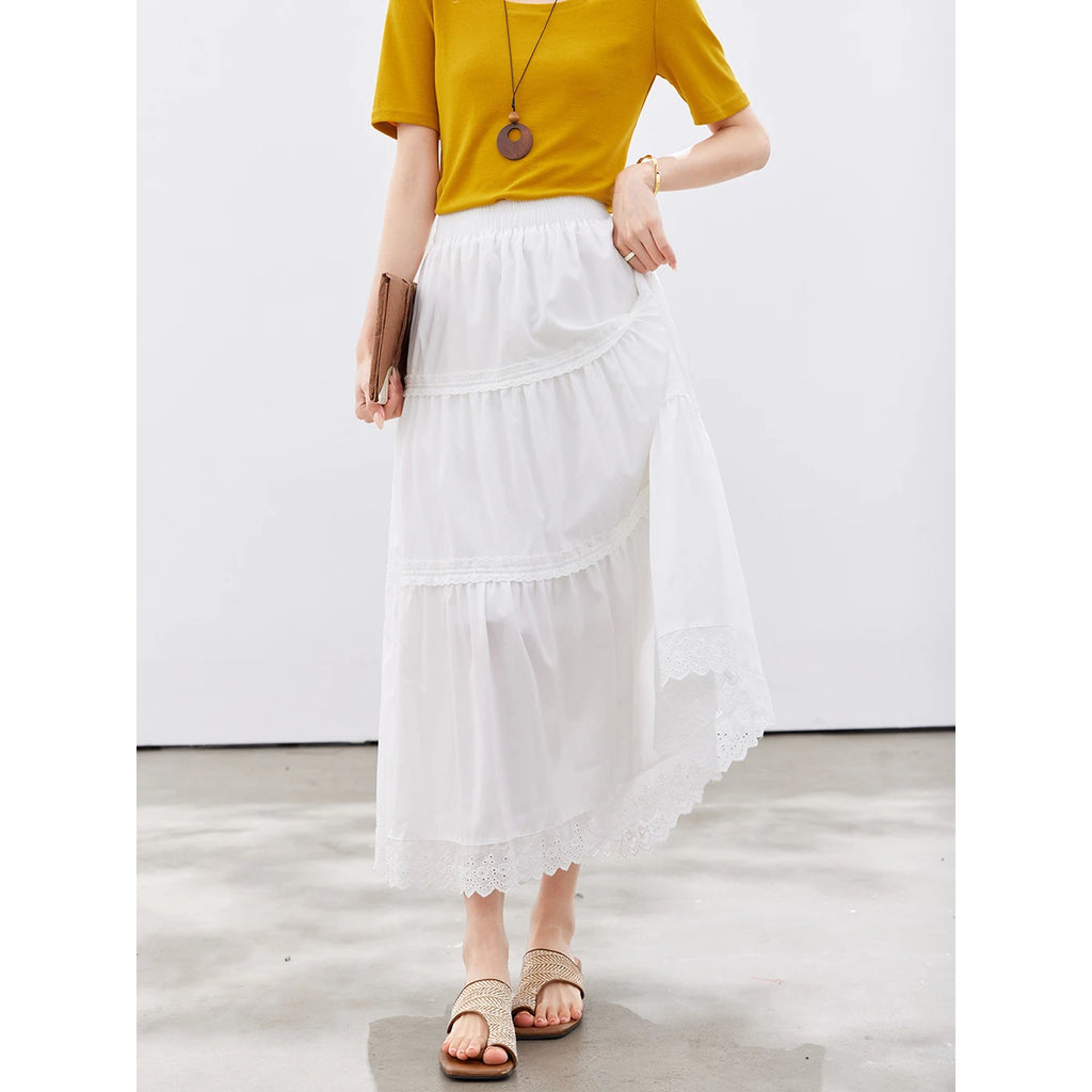 Lace-Hem Tiered Maxi Skirt