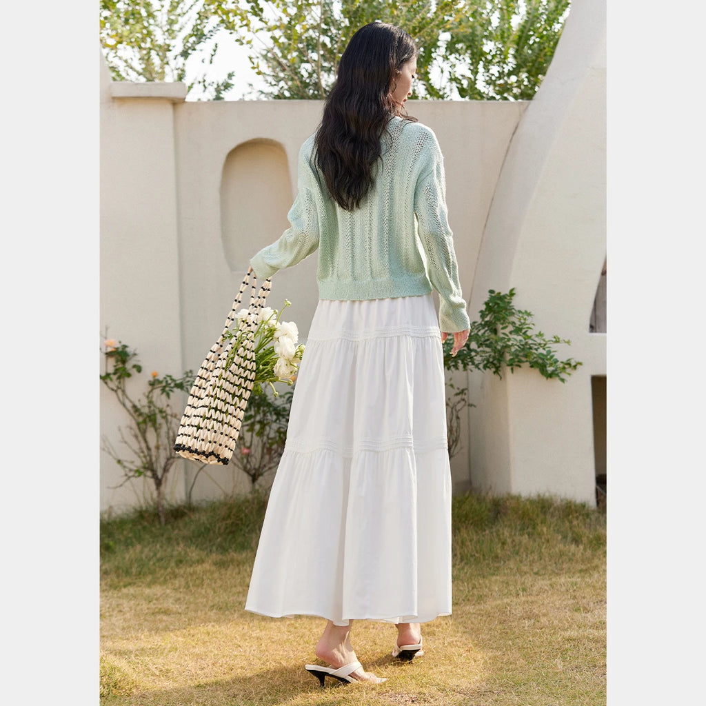 Tiered A-Line Midi Skirt