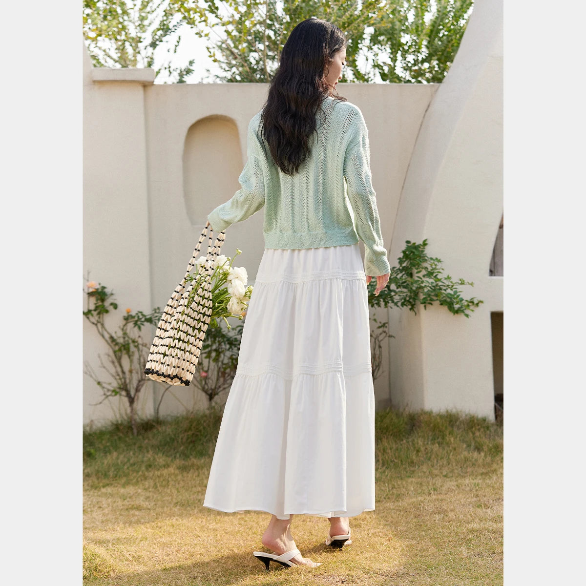 Tiered A-Line Midi Skirt