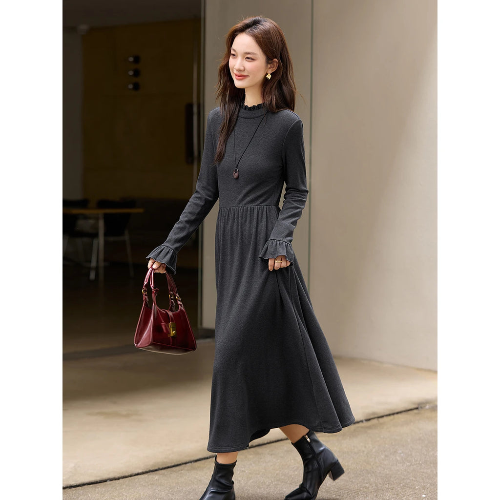 Fluted-Cuff Knit Midi Dress