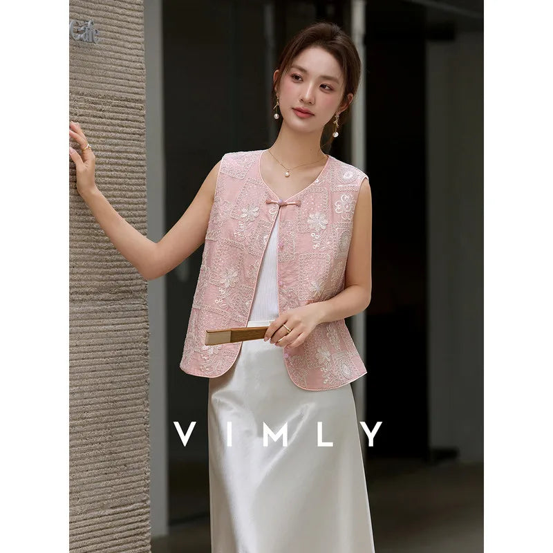 Embroidered Frog-Button Vest