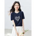 Floral Heart-Embroidered Crew-Neck Tee