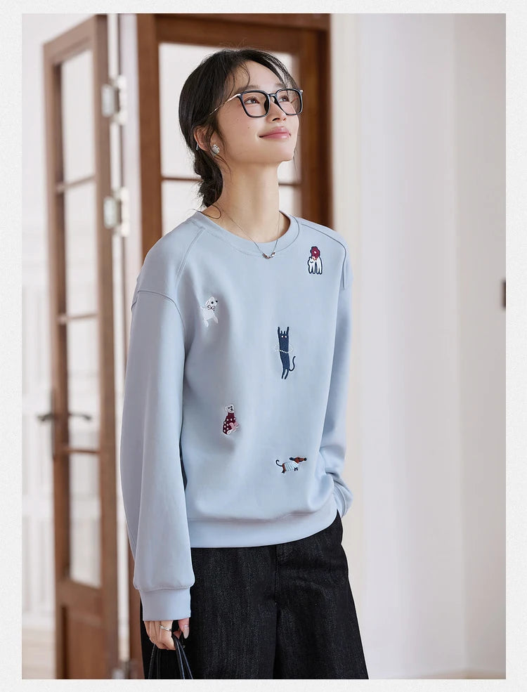 Embroidered Animal Crew-Neck Sweatshirt