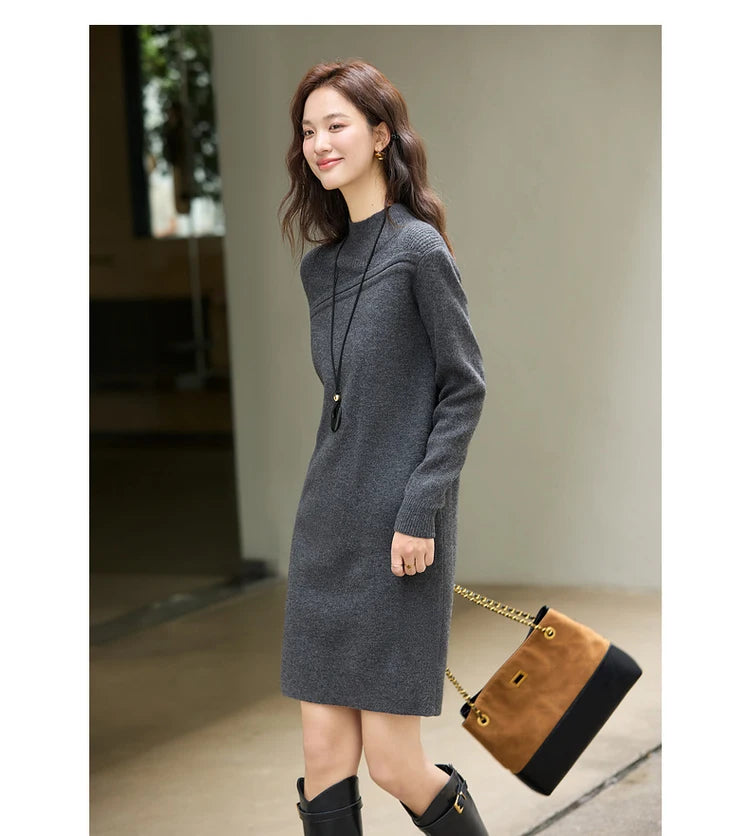 Paneled Mock-Neck Midi Dress