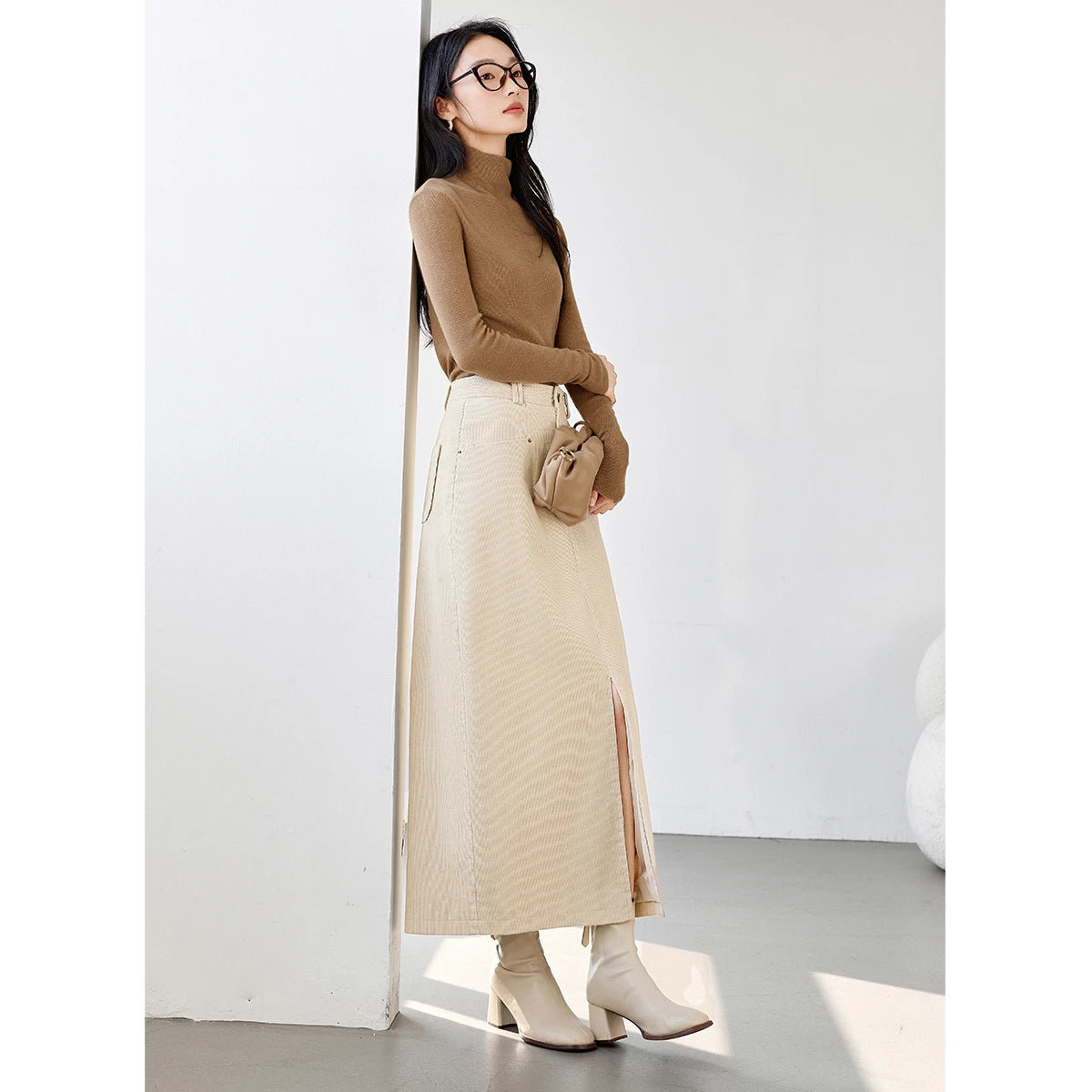 Straight Front-Slit Midi Skirt
