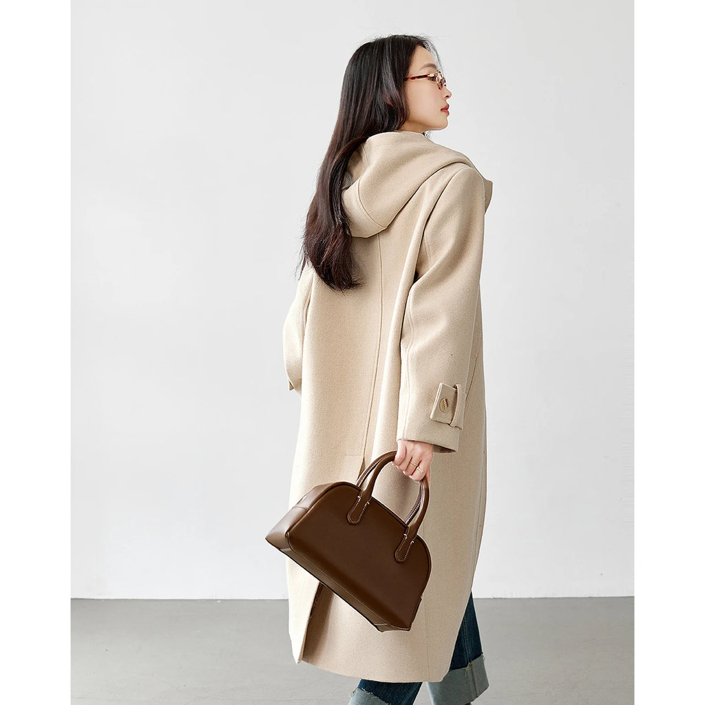 Hooded Button-Front Long Coat