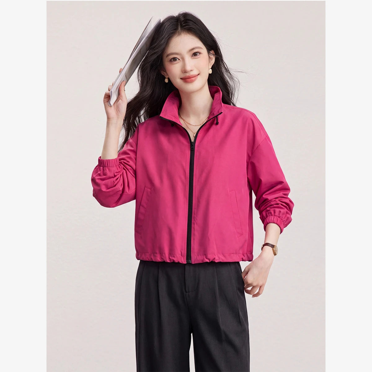 Drawstring-Hem Zip-Front Jacket